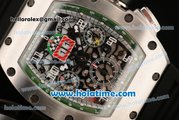 Richard Mille Felipe Massa Flyback Chrono Swiss Valjoux 7750 Automatic Steel Case with Black Rubber Bracelet and Skeleton Dial - Click Image to Close